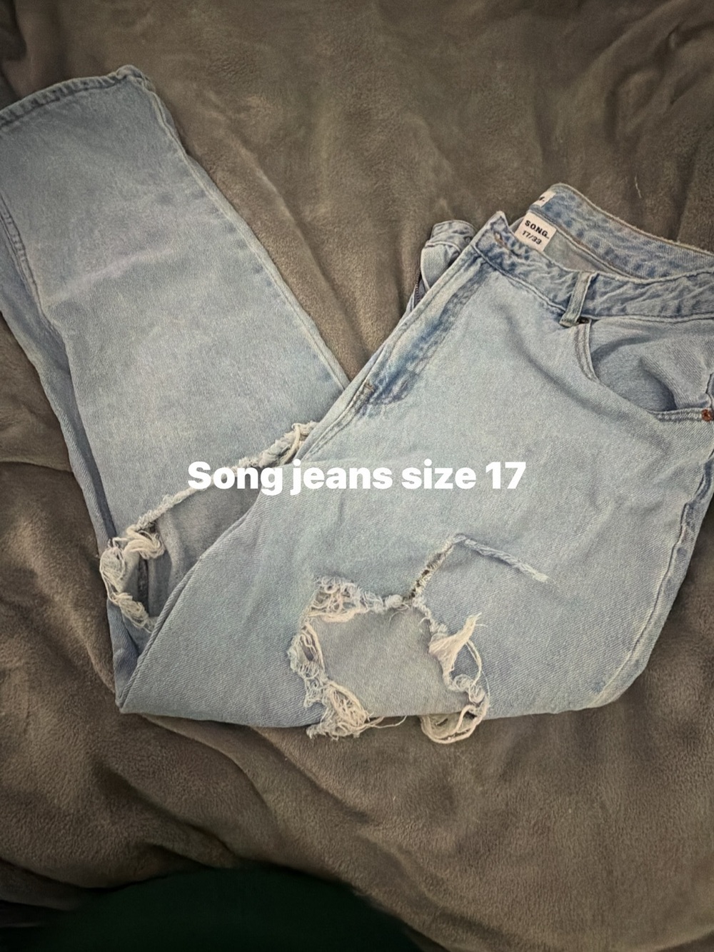 SONG Light Wash Distressed Boyfriend Jeans - Light Blue, Size 17